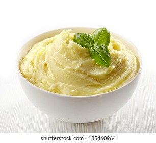 Mashed Potatoes In A White Bowl