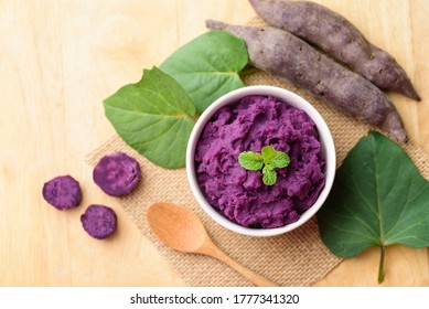 Mashed Purple Sweet Potatoes In A Bowl, Healthy Food	