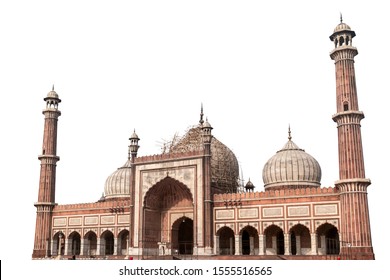 The Masjid e Jahan Numa, commonly known as the Jama Masjid of Delhi, isolated on white background. It is one of the largest mosques in India.