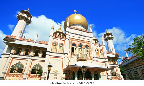 Masjid Sultan,Singapore Mosque, In Arab Street With Blue Sky