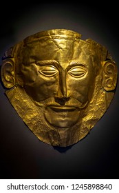 Mask of Agamemnon, gold funeral mask discovered at the ancient Greek site of Mycenae. - Shutterstock ID 1245898840