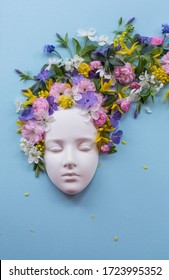The Mask Flora In Spring Flowers. Goddess Of Spring Flora (Persephone)