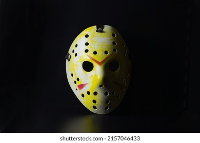 Mask Of Maniac Jason Voorhees From Friday The 13th Movie On Black Background - Russia, St. Petersburg, May, 2022