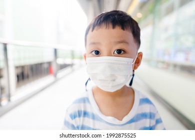 Mask Medical, Back To School.Asian Student Kid Toddler Boy Wearing Mask Protection Virus.Social Distance Wear Mask, Health Insurance, Covid19, Lockdown.medical Mask Healthcare.kid In Shopping Outdoor.