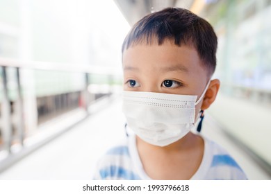 Mask Medical, Back To School.Asian Student Kid Toddler Boy Wearing Mask Protection Virus.Social Distance Wear Mask, Health Insurance, Covid19, Lockdown.medical Mask Healthcare.kid In Shopping Outdoor.