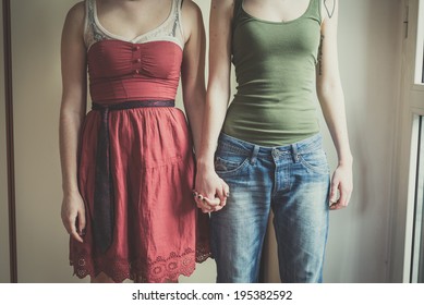 mask rabbit and horse mask lesbian couple at home - Powered by Shutterstock