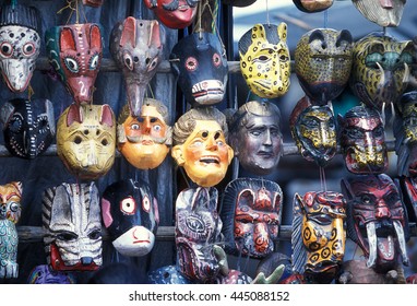 a mask shop at the Market in the Village of  Chichi or Chichicastenango in Guatemala in central America.   