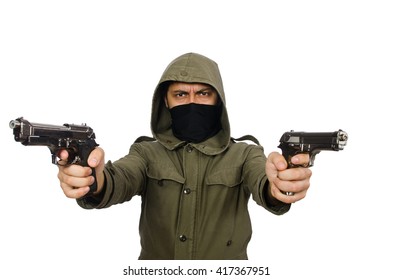 Masked Man In Criminal Concept On White