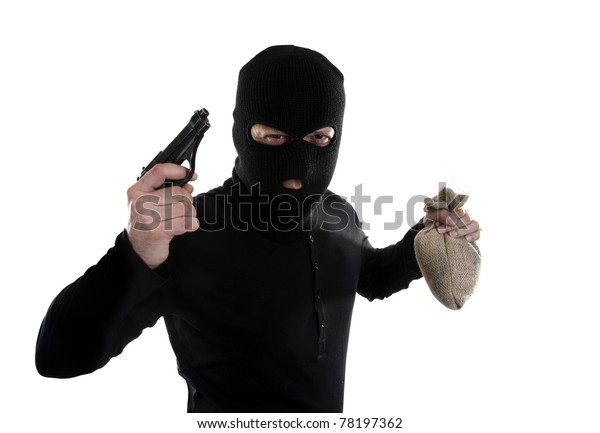 Masked Man Robber Gun Money Bag Stock Photo (Edit Now) 78197362