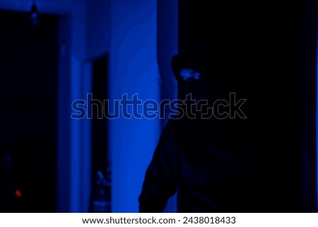 Masked robber checking the apartment.
