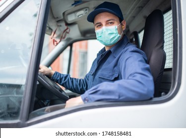 Masked Van Or Truck Driver On The Road