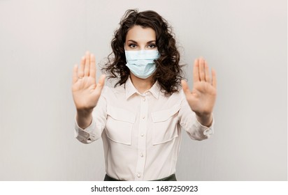 Masked Woman Makes Stopping Hand Gesture Stock Photo 1687250923 ...