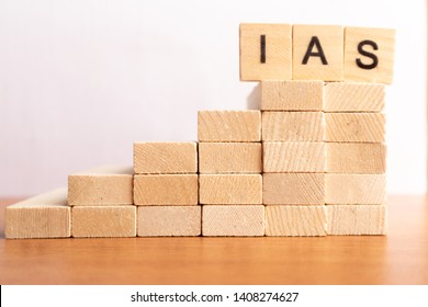 Maski, India 26,May 2019 :On Wooden Toy Steps IAS Or Indian Administration Service In Wooden Block Letters