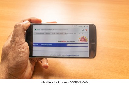 Maski, India 27,May 2019 :Concept Of Applying Aadhar Card Online Using Mobile Phone.