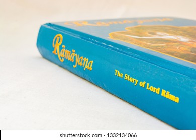 Maski,Karnataka,India - March 07,2019 : The Epic Hindu Ramayana Book On Isolated Background