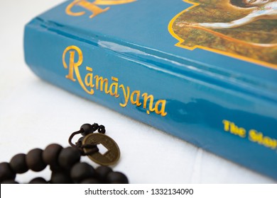 Maski,Karnataka,India - March 07,2019 : The Epic Hindu Ramayana Book On Isolated Background