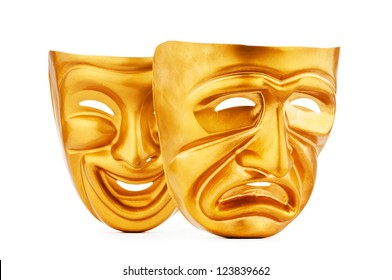 Golden Theatrical Masks Depicting Emotions 3d Stock Illustration ...