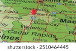 Mason City, Iowa marked by a red map tack. Mason City is the county seat of Cerro Gordo County, IA.