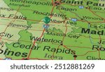 Mason City, Iowa marked by a green map tack. Mason City is the county seat of Cerro Gordo County, IA.