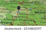 Mason City, Iowa marked by a black map tack. Mason City is the county seat of Cerro Gordo County, IA.