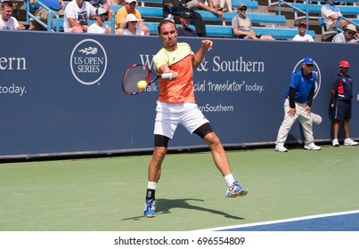 Mason, Ohio - August 13, 2017:  Alexandr Dolgopolov In A Qualifying Match At The Western And Southern Open Tennis Tournament In Mason, Ohio, On August 13, 2017.