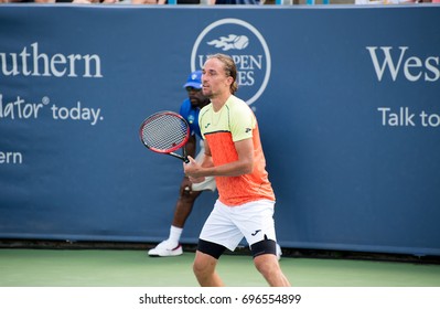 Mason, Ohio - August 13, 2017:  Alexandr Dolgopolov In A Qualifying Match At The Western And Southern Open Tennis Tournament In Mason, Ohio, On August 13, 2017.