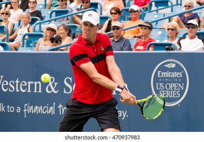 Mason, Ohio - August 15, 2016: Sam Querrey  In A First Round Match At The Western And Southern Open In Mason, Ohio, On August 15, 2016. 