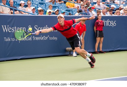 Mason, Ohio - August 15, 2016: Sam Querrey  In A First Round Match At The Western And Southern Open In Mason, Ohio, On August 15, 2016. 