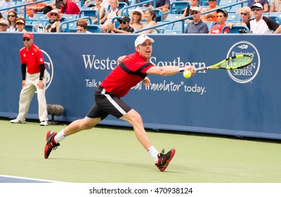 Mason, Ohio - August 15, 2016: Sam Querrey  In A First Round Match At The Western And Southern Open In Mason, Ohio, On August 15, 2016. 