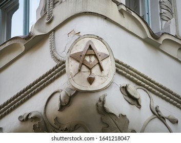 Masonic symbol detail on nineteenth century gravestone - Shutterstock ID 1641218047