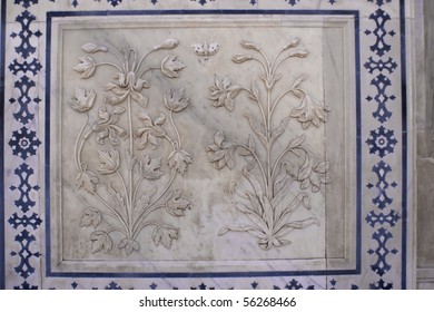 Masonry in white marble in the Rambagh Palace of Jaipur, India
