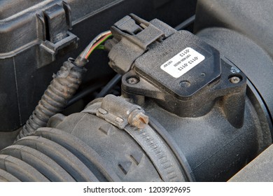 Mass Air Flow Sensor Of A Car At The Air Filter Housing.