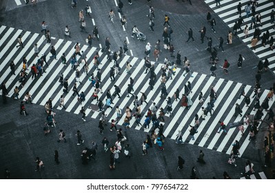 Mass Of People Crossing The Street In Tokyo