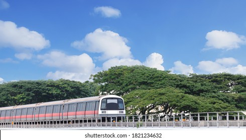 Mass Rapid Train MRT Travel On The Track Oldest Metro At Singapore