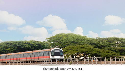 Mass Rapid Train MRT Travel On The Track Oldest Metro At Singapore