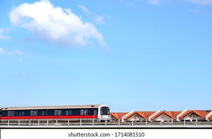  Mass Rapid Train MRT Travels On The Track Oldest Metro At Singapore 