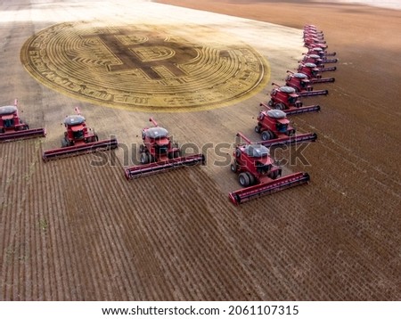 Mass soybean harvesting at a farm in Mato Grosso state,Brazil. Concept bitcoin wirh agribusiness. and commodities.