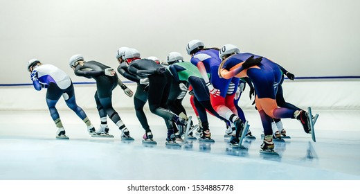 Mass Start Speed Skating, Large Group Of Women Speed Skaters