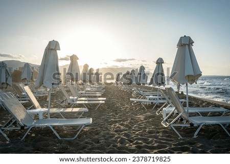 Mass tourism sun loungers at the beach