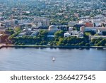 Massachusetts Institute of Technology (MIT) grounds aerial view. Research institute in Cambridge, Massachusetts.