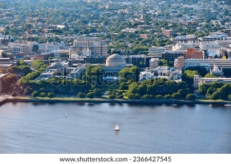 Massachusetts Institute of Technology (MIT) grounds aerial view. Research institute in Cambridge, Massachusetts.