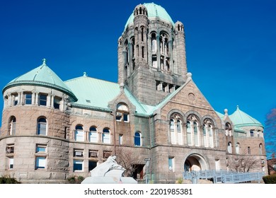 Massachusetts, United States-January 9, 2021: Historical Bristol County Superior Courthouse In Romanesque-style Taunton