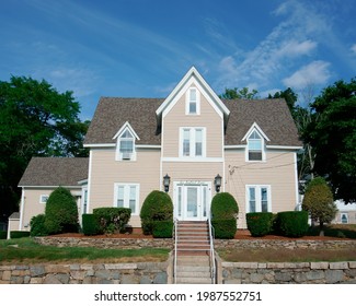 Massachusetts, United States-July 23, 2020: 19th Century Gothic Revival House In Medway Village National Historical District