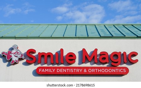 Massachusetts, United States-July 7, 2022: Sign Of Smile Magic Family Dentistry And Orthodontics Ashland