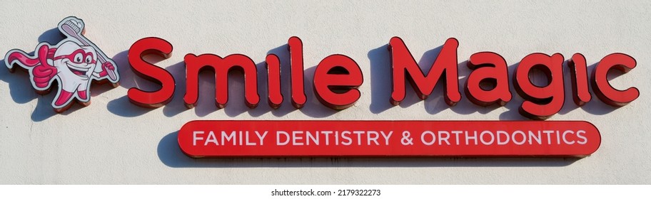 Massachusetts, United States-July 7, 2022: Sign Of Smile Magic Family Dentistry And Orthodontics Ashland