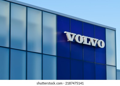 Massachusetts, United States-July 9, 2022: Sign Of Volvo Dealer Natick