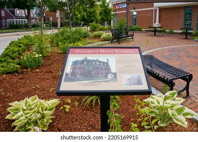 Massachusetts, United States-June 18, 2022: Sign Of Historical Site Of Horace Mann High School Franklin