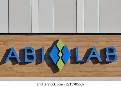 Massacusetts, United States-July 15, 2022: Sign Of Abi-Lab, Rental Laboratory Space For Start-up Biotech Company, Natick