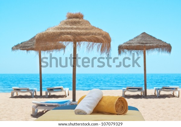 Massage Bed Towels On Background Portuguese Stock Photo 107079329 ...
