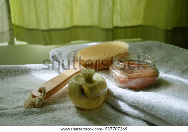 Massage Spatools Brush Mineral Salt Oil Stock Photo Edit Now